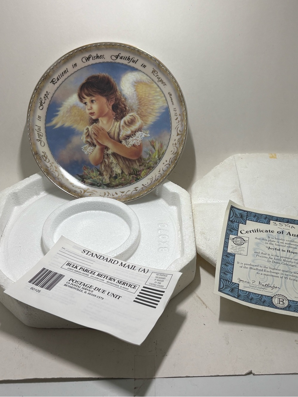 Dona Gelsinger “Joyful in Hope” Bradford exchange plate COA in original box